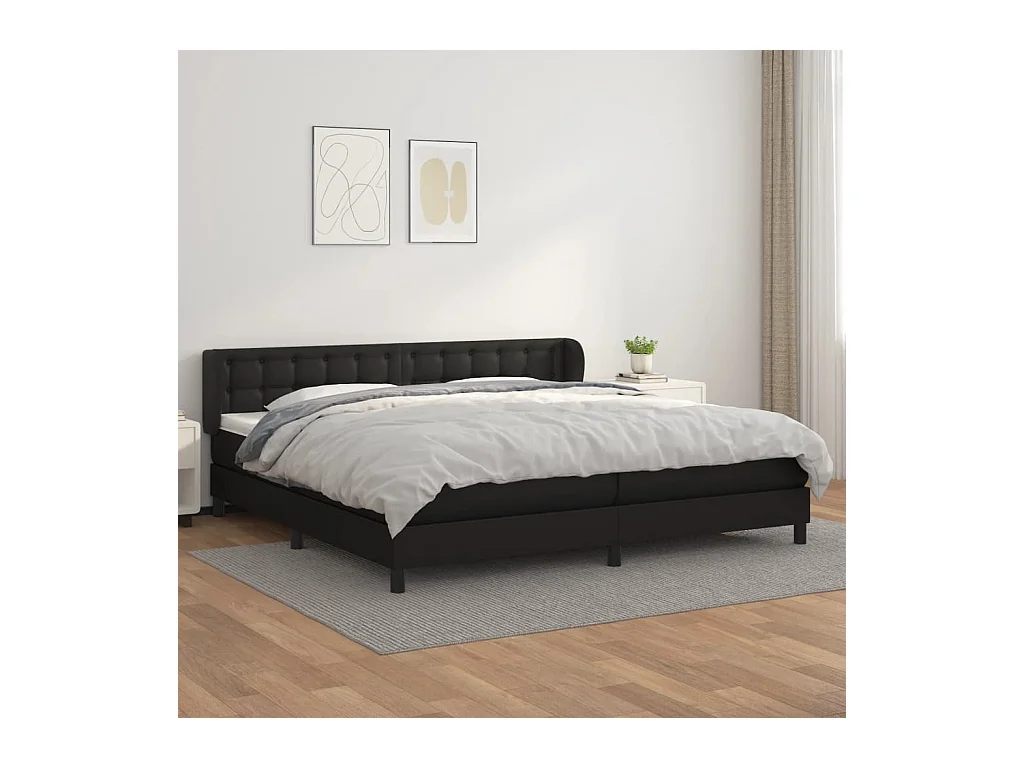 Sommier à lattes de lit avec matelas Noir 200x200 Similicuir