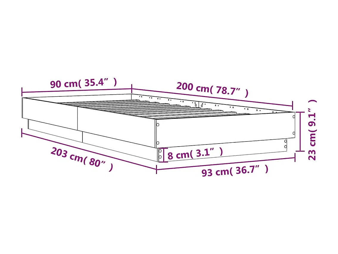 Cadre de lit chêne fumé 90x200 bois d'ingénierie