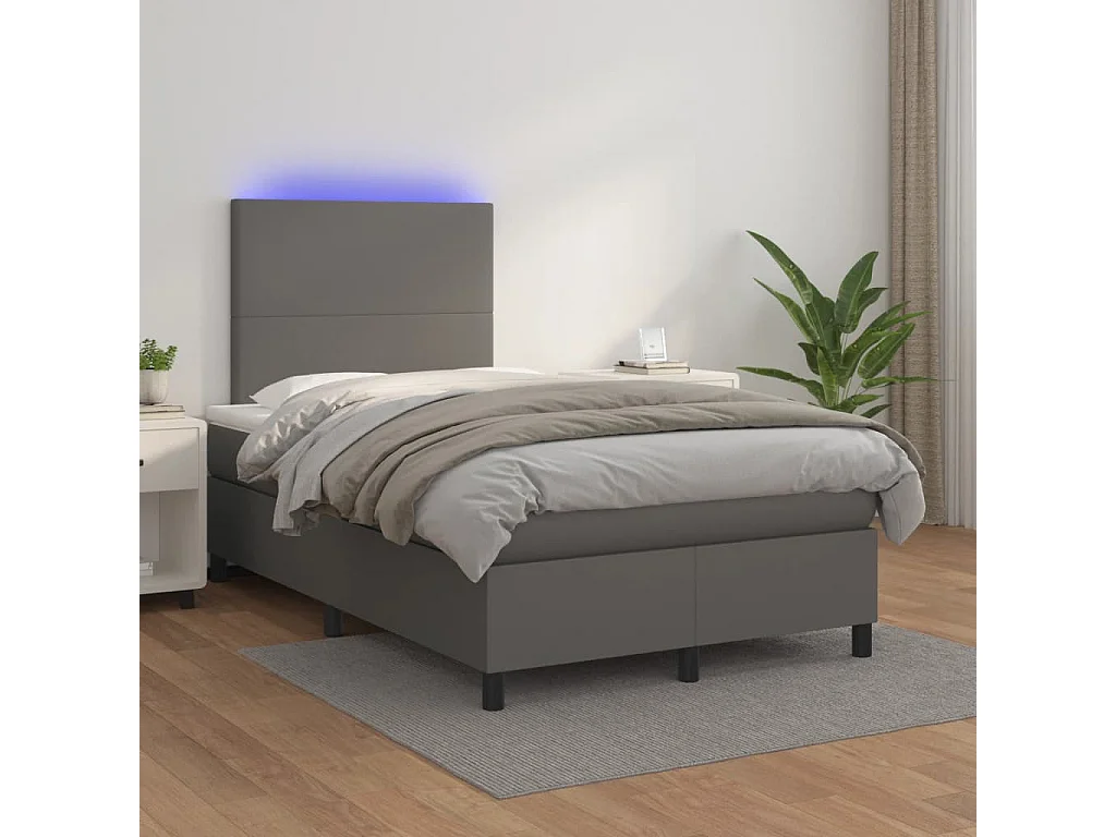 Sommier à lattes de lit matelas LED gris 120x190 similicuir