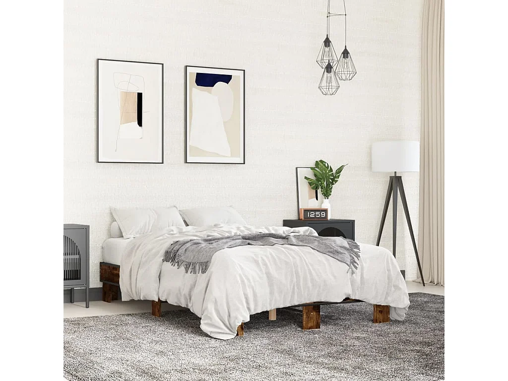 Cadre de lit chêne fumé 140x190 bois d'ingénierie et métal