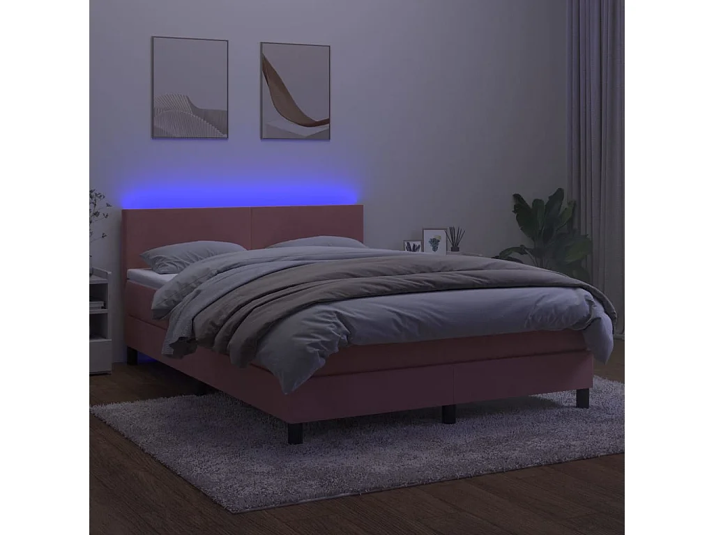 Sommier à lattes de lit avec matelas LED Rose 140x190 Velours