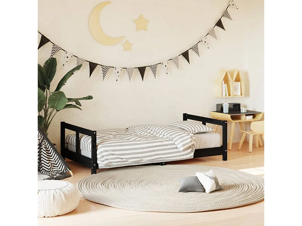 bedframe 80x160 cm massief grenenhout zwart