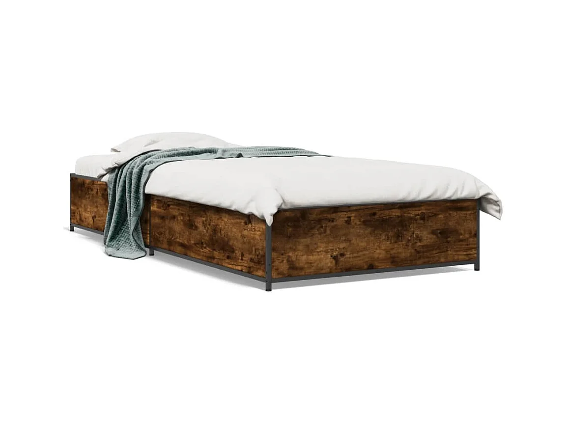 Cadre de lit chêne fumé 100x200 bois d'ingénierie et métal