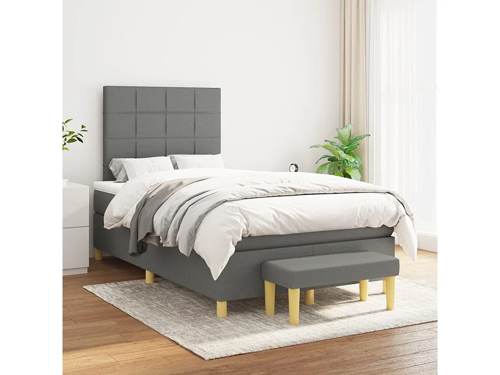 Sommier à lattes de lit avec matelas gris foncé 120x190 tissu