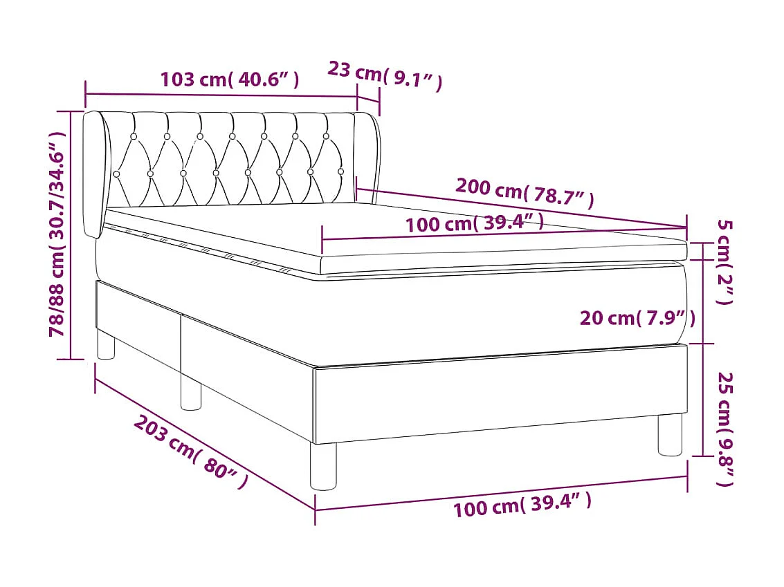 Sommier à lattes de lit avec matelas Bleu 100x200 Tissu