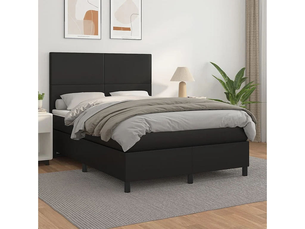 Sommier à lattes de lit avec matelas Noir 140x200 Similicuir