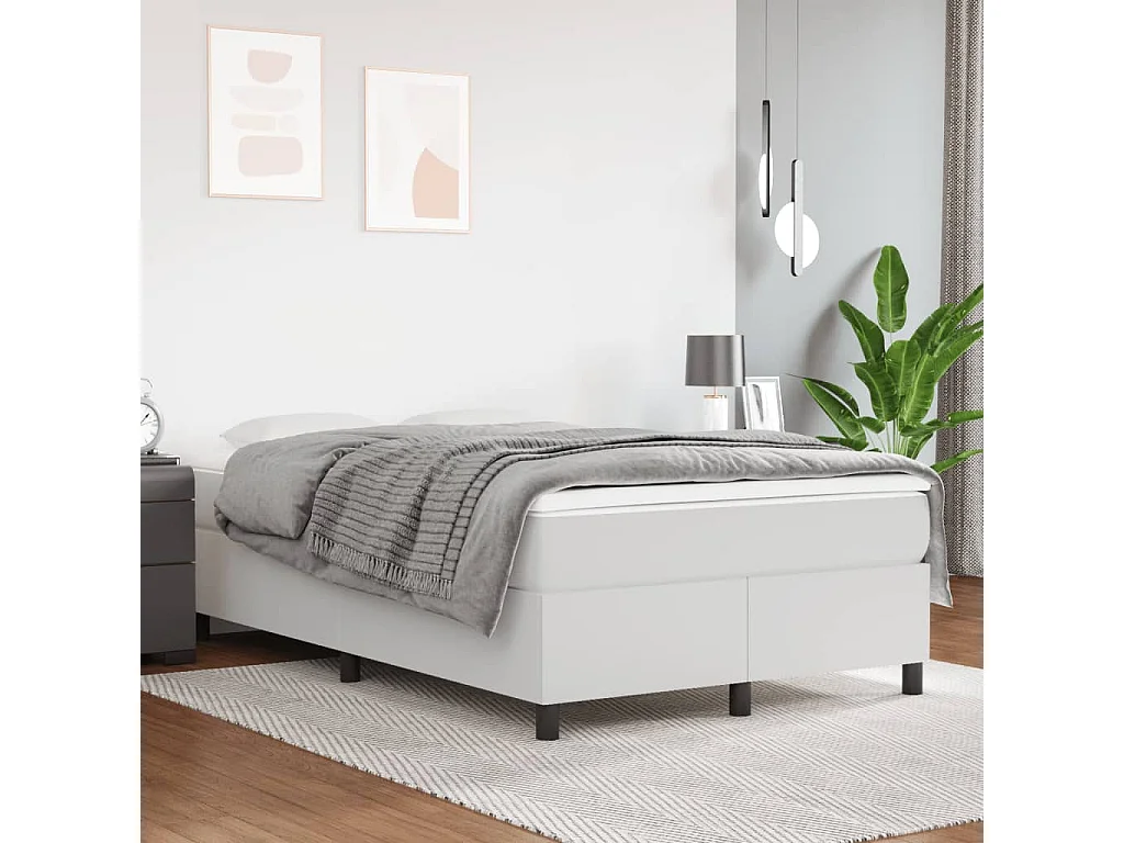 Sommier à lattes de lit avec matelas blanc 120x190 similicuir