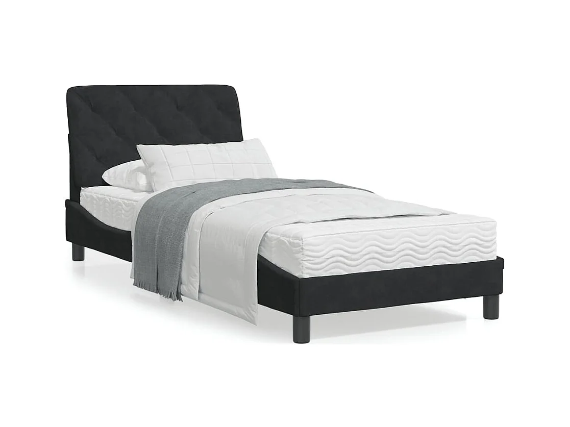 Lit avec matelas noir 90x200 velours