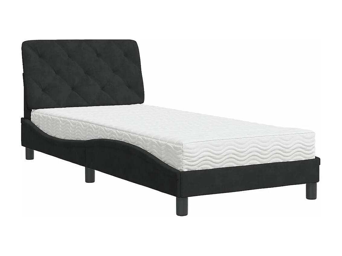 Lit avec matelas noir 90x200 velours