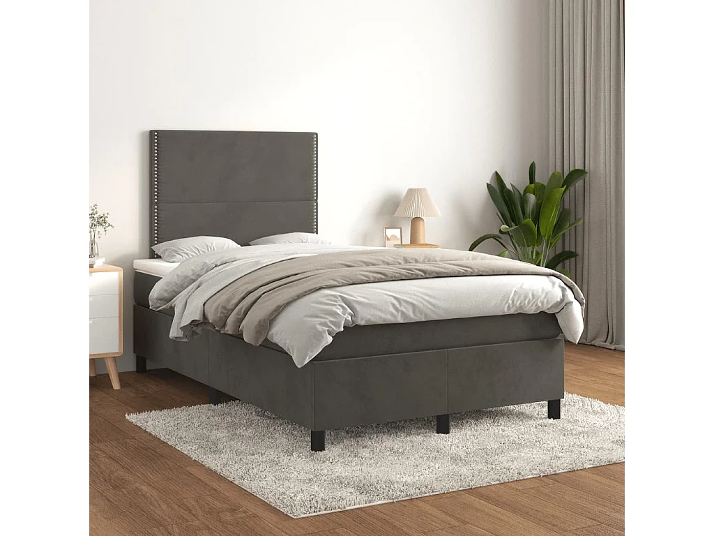 Sommier à lattes de lit et matelas gris foncé 120x190 velours