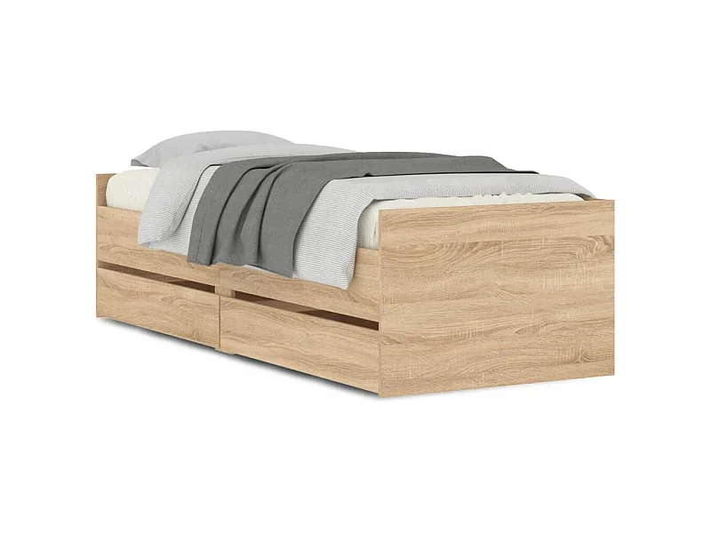 Cadre de lit avec tiroirs chêne sonoma 100x200