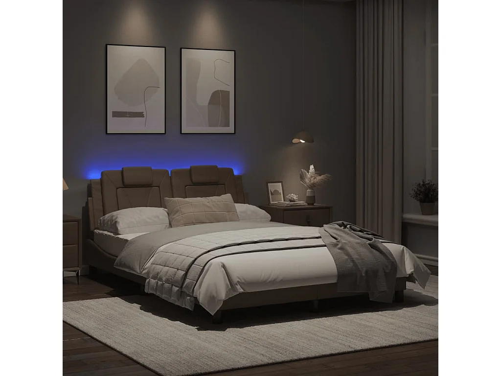 Cadre de lit avec lumières LED cappuccino 120x200 similicuir