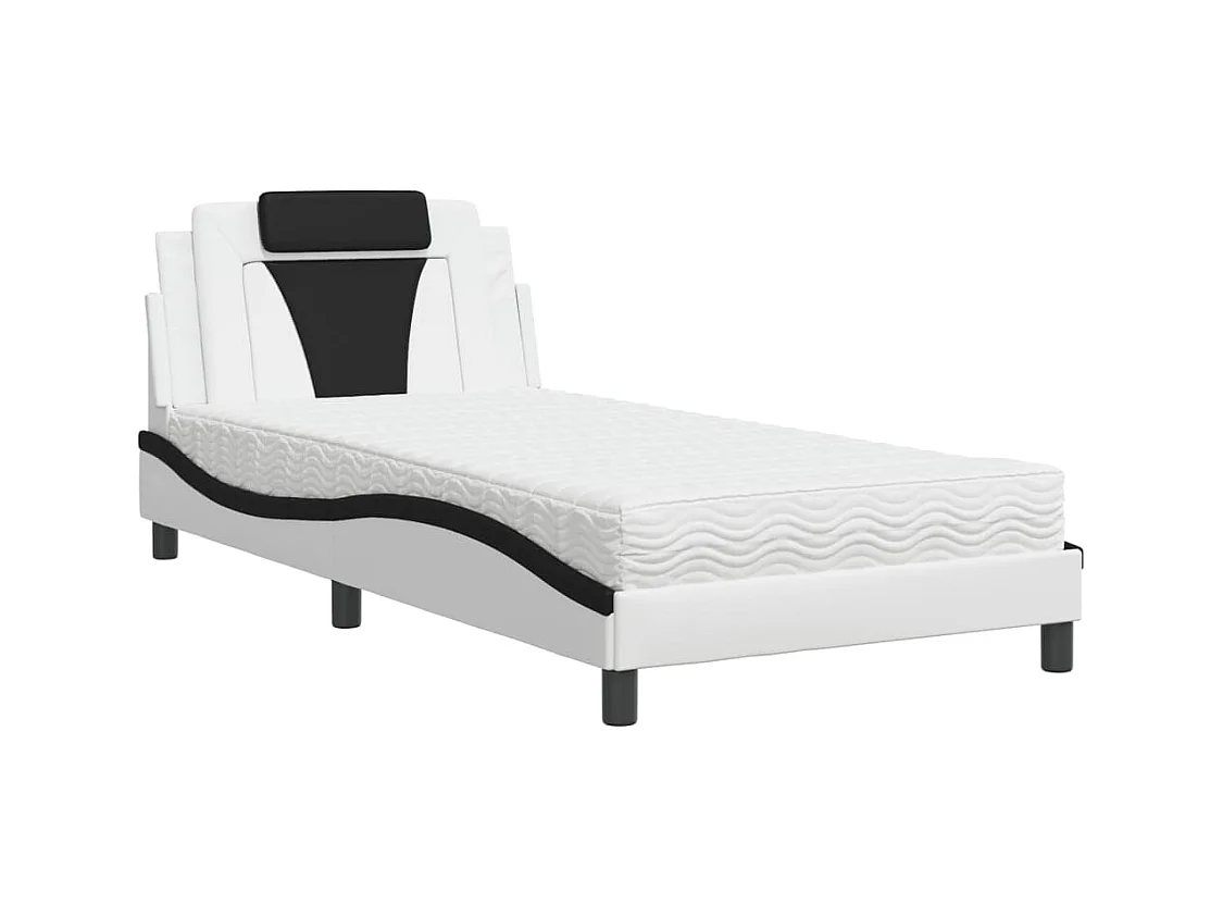 Lit avec matelas blanc et noir 100x200 similicuir