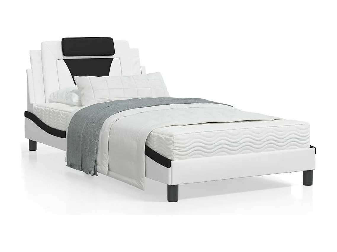 Lit avec matelas blanc et noir 100x200 similicuir