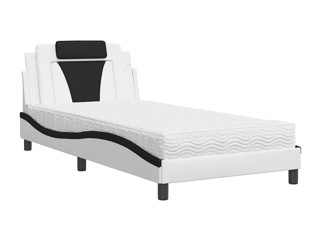 Lit avec matelas blanc et noir 100x200 similicuir