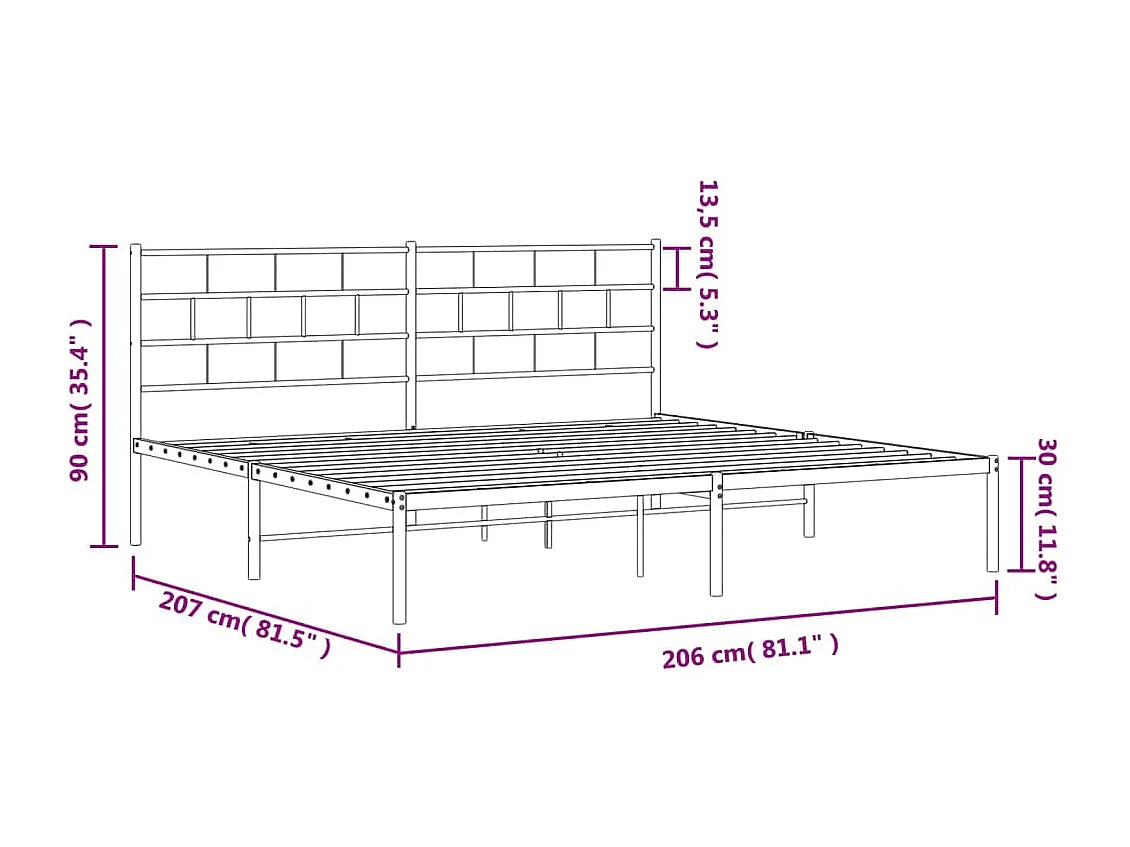 Cadre de lit métal avec tête de lit noir 200x200