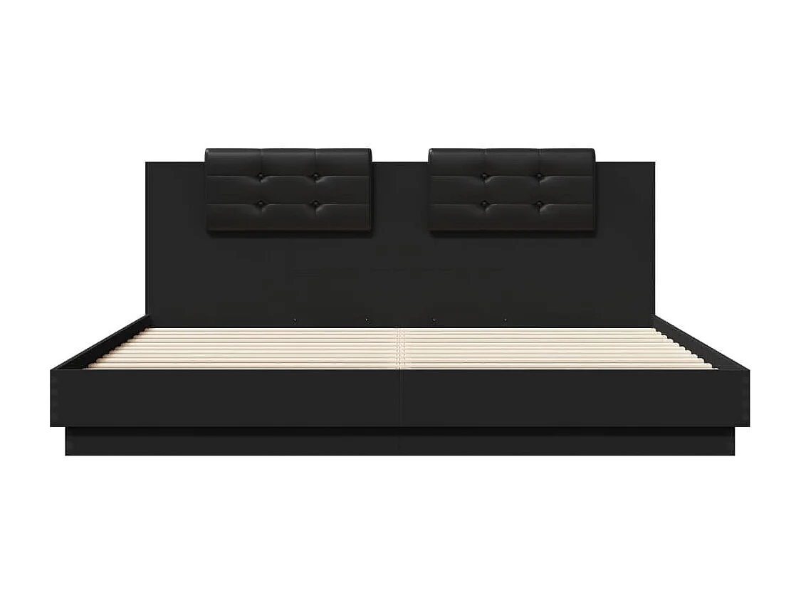 Bedframe met hoofdbord en LED-verlichting zwart 180x200 cm