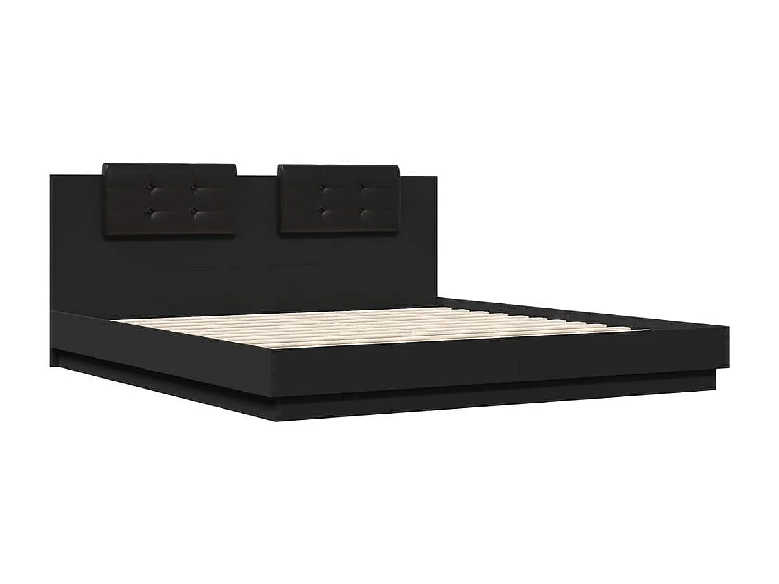Bedframe met hoofdbord en LED-verlichting zwart 180x200 cm