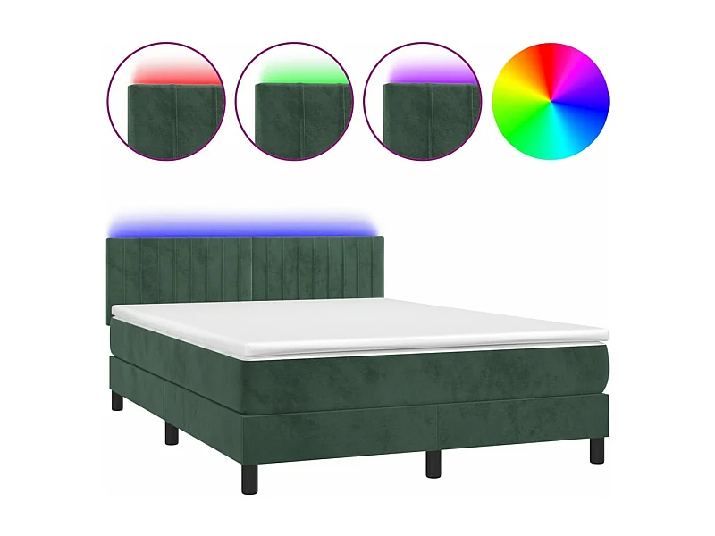 Sommier à lattes de lit avec matelas LED Vert foncé 140x190