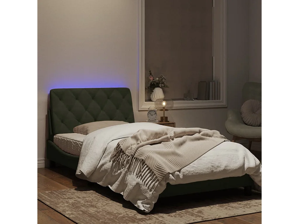 Cadre de lit avec lumières LED gris clair 100x200 velours