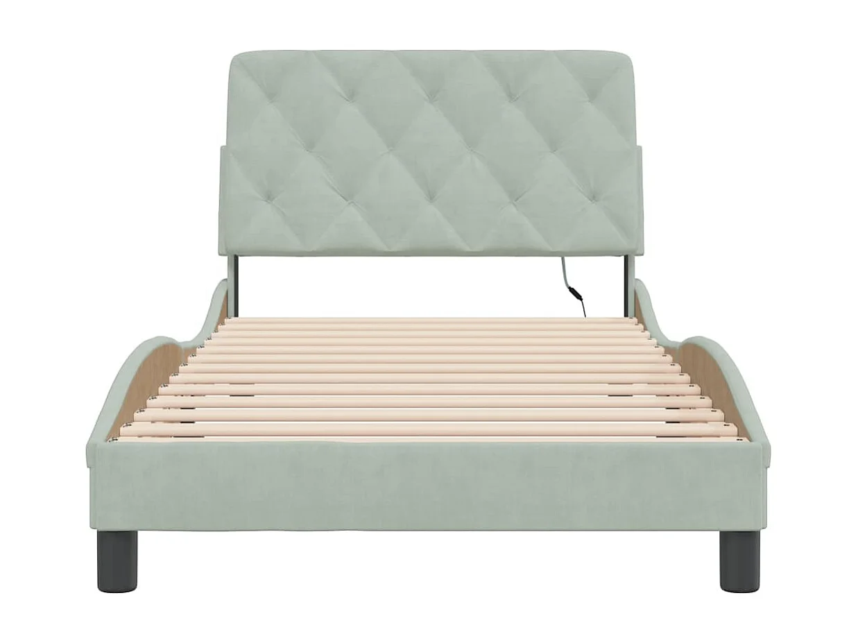 Cadre de lit avec lumières LED gris clair 100x200 velours