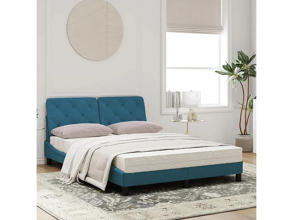 Lit avec matelas bleu 120x200 velours