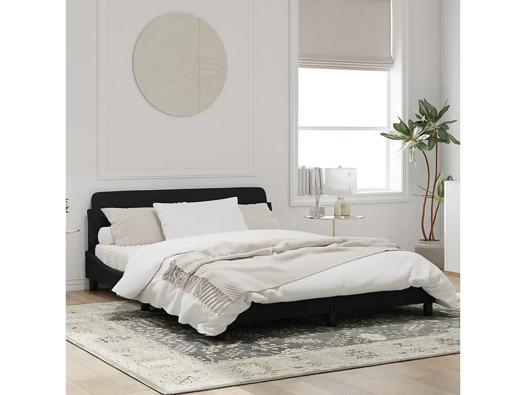 Cadre de lit avec tête de lit Noir 160x200 Velours