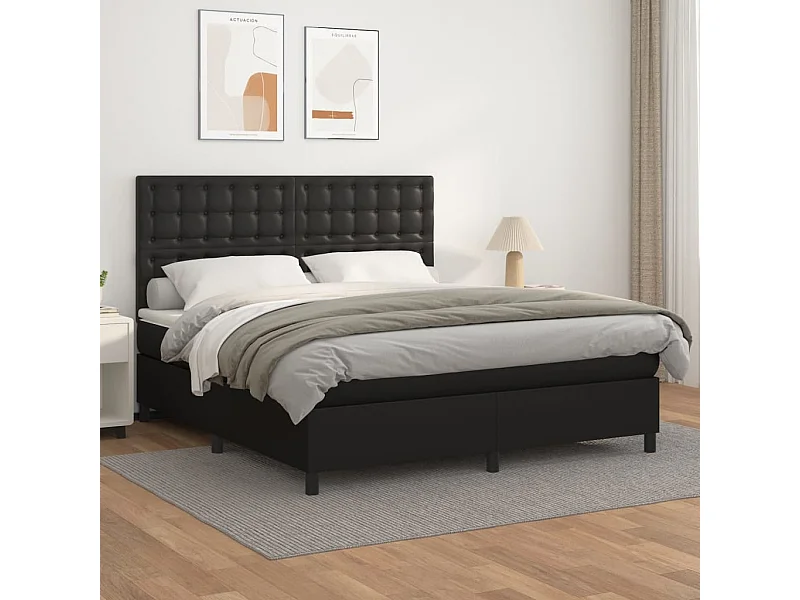Sommier à lattes de lit avec matelas Noir 180x200 Similicuir