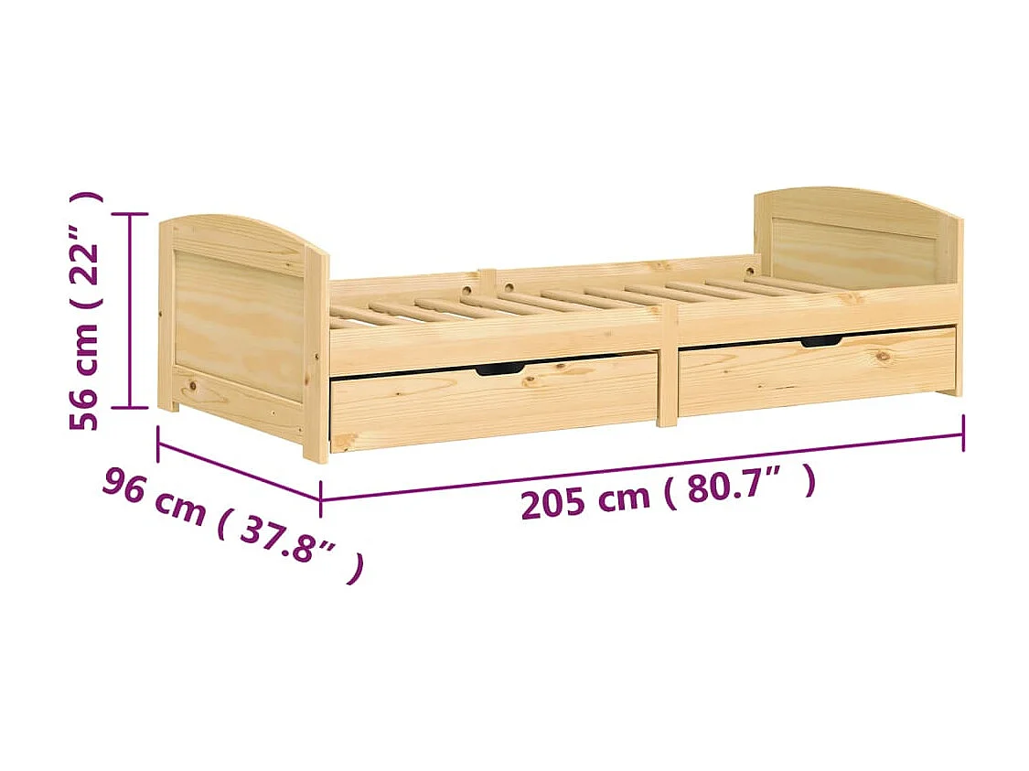 Lit de jour avec 2 tiroirs IRUN 90x200 bois de pin massif
