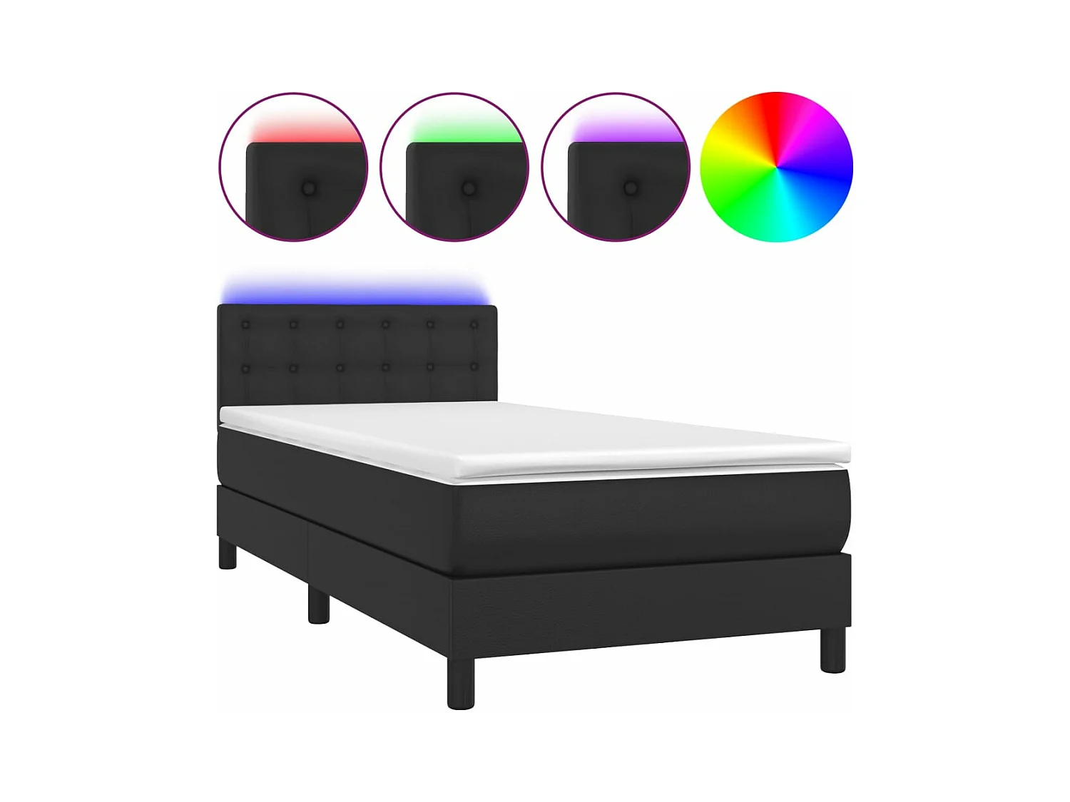 Sommier à lattes de lit avec matelas et LED Noir 90x190