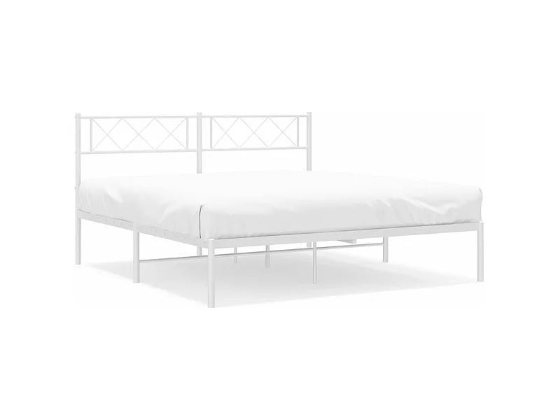 Cadre de lit métal avec tête de lit blanc 140x190