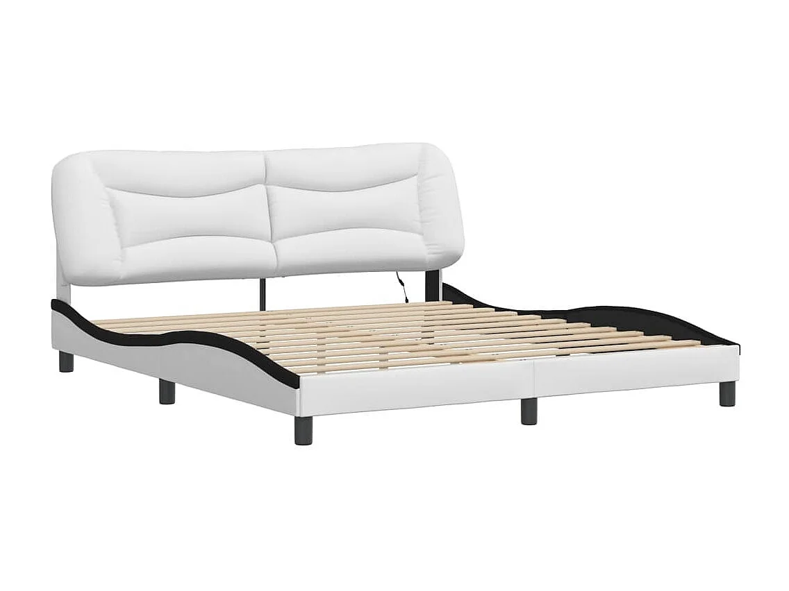 Cadre de lit avec lumières LED blanc noir 180x200 similicuir