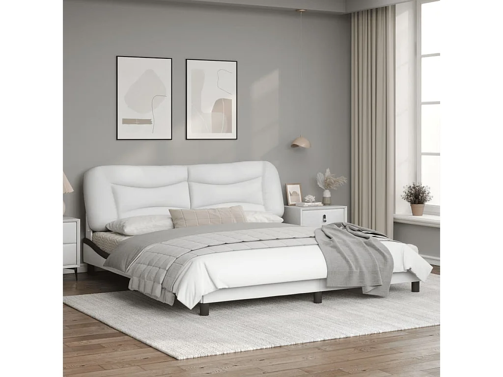 Cadre de lit avec lumières LED blanc noir 180x200 similicuir