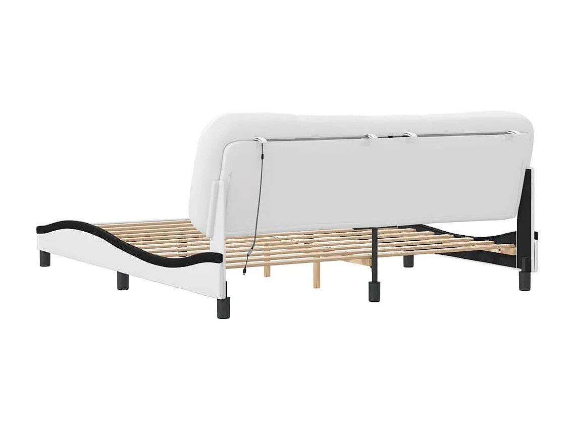 Cadre de lit avec lumières LED blanc noir 180x200 similicuir