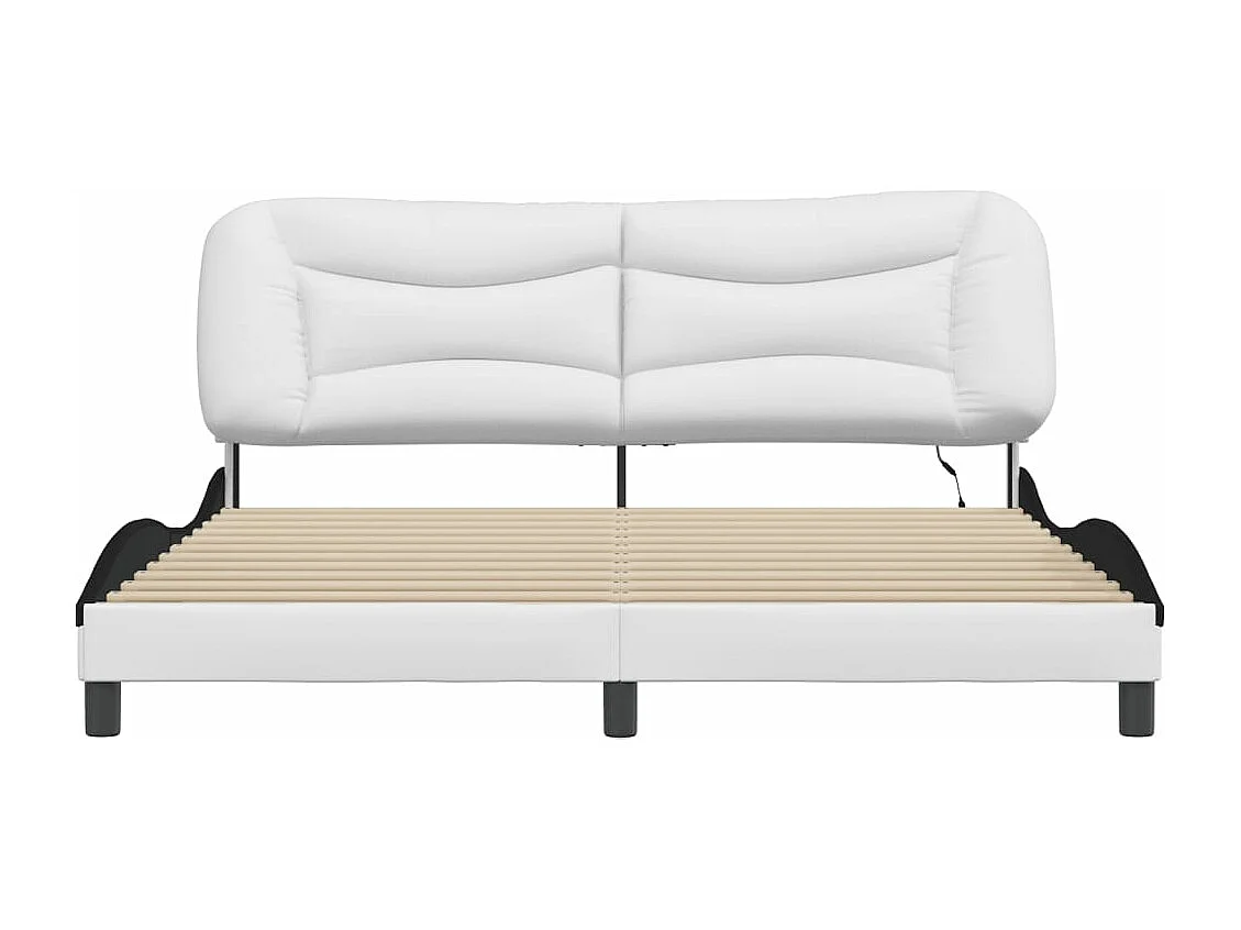 Cadre de lit avec lumières LED blanc noir 180x200 similicuir