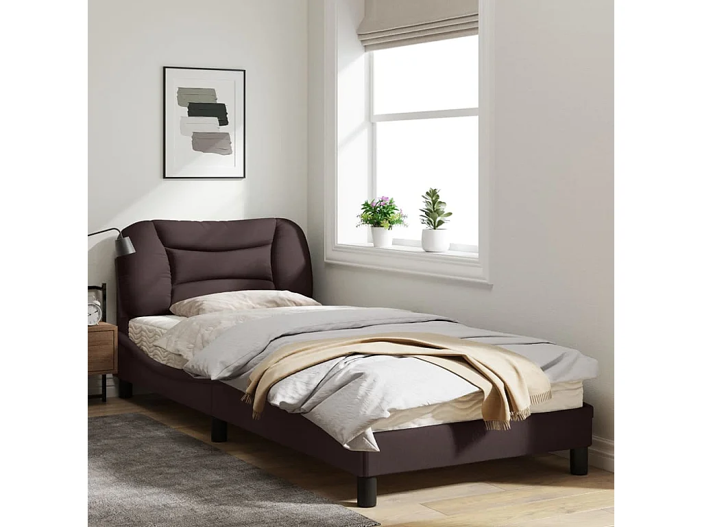 Cadre de lit avec tête de lit Marron foncé 80x200 Tissu
