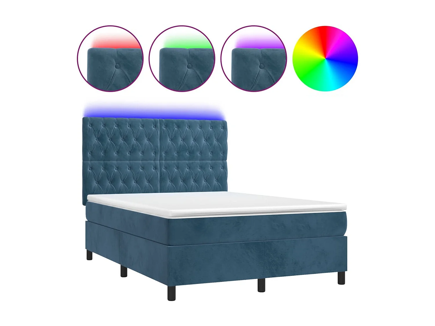 Sommier à lattes de lit matelas et LED Bleu foncé 140x200