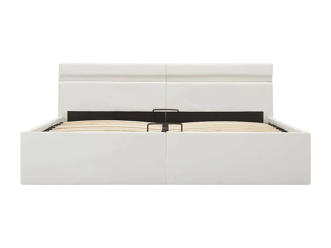 Bedframe met opslag hydraulisch LED kunstleer wit 160x200 cm