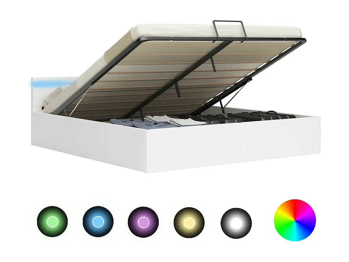 Bedframe met opslag hydraulisch LED kunstleer wit 160x200 cm
