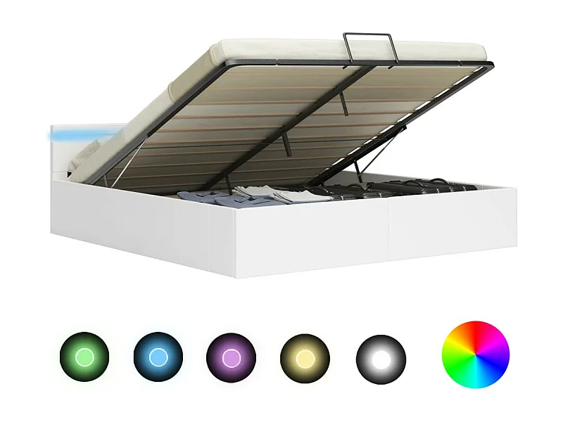 Lit à rangement avec LED Blanc Similicuir 160x200