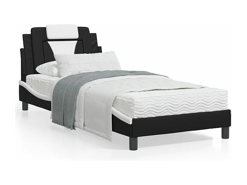 Lit avec matelas noir et blanc 90x190 similicuir