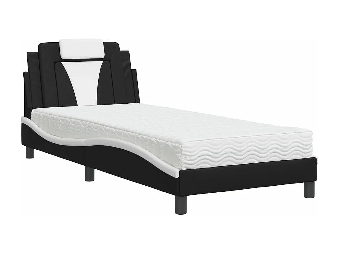 Lit avec matelas noir et blanc 90x190 similicuir