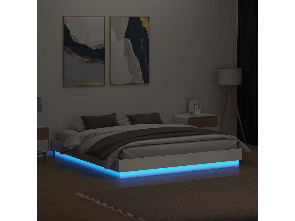 Cadre de lit avec lumières LED blanc 180x200
