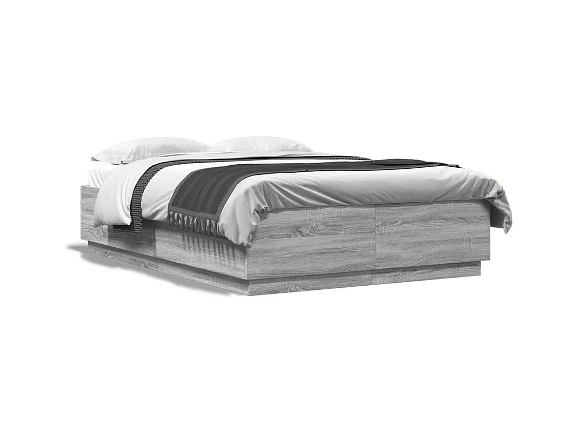 Cadre de lit avec lumières LED sonoma gris 160x200