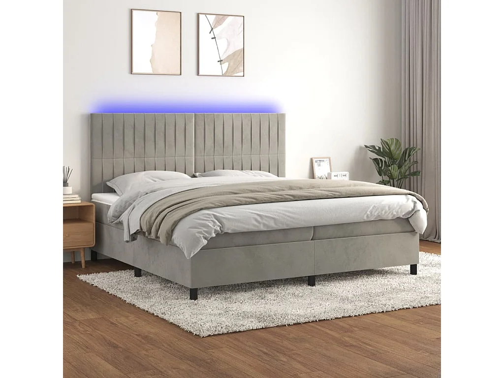 Sommier à lattes de lit matelas et LED Gris clair 200x200