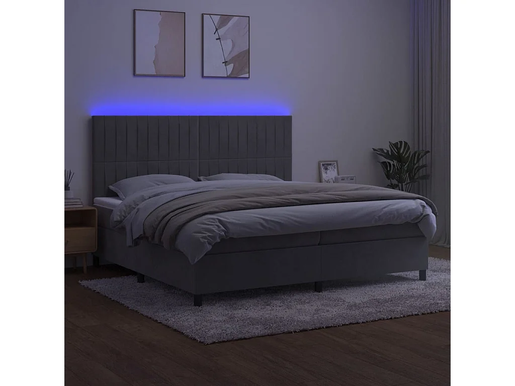 Sommier à lattes de lit matelas et LED Gris clair 200x200