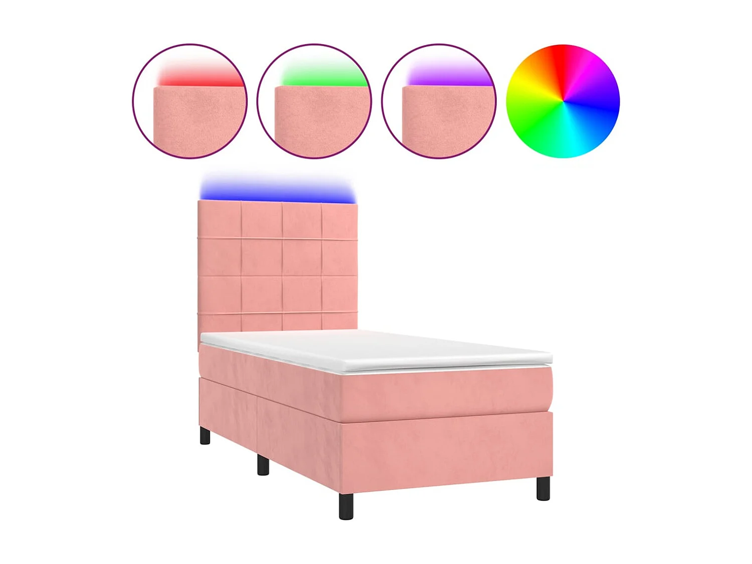 Sommier à lattes de lit matelas et LED Rose 100x200 Velours