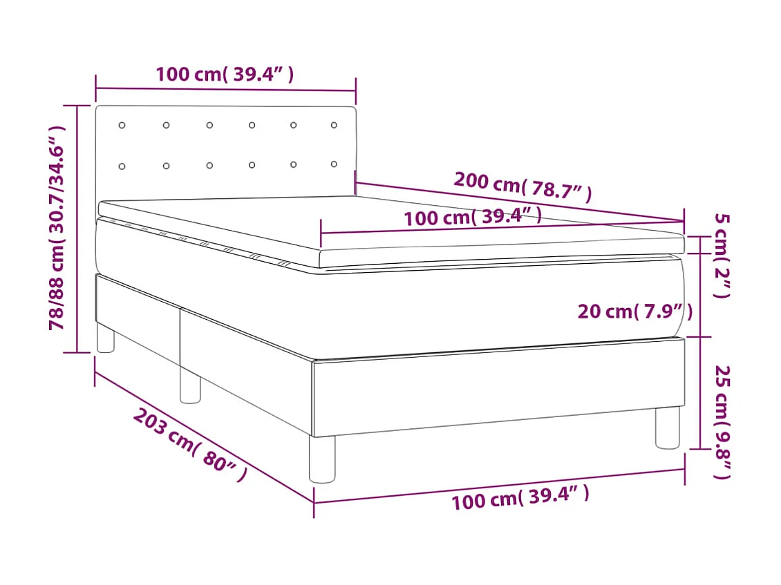 Lit à sommier tapissier avec matelas Gris clair 100x200 Tissu 4