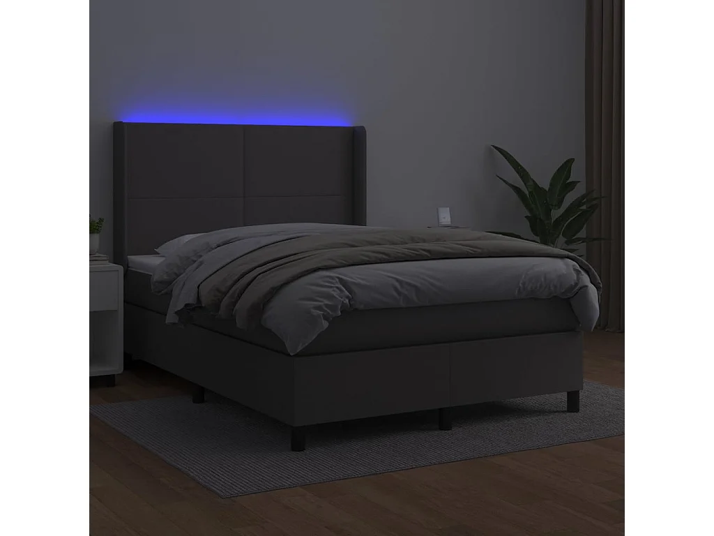 Sommier à lattes de lit matelas LED Gris 140x200 Similicuir