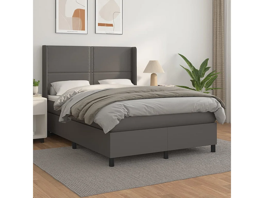 Sommier à lattes de lit avec matelas Gris 140x190 Similicuir